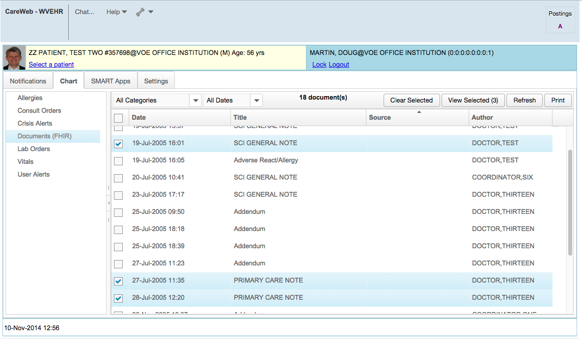Screen shot of CWF running several plugins on top of VistA